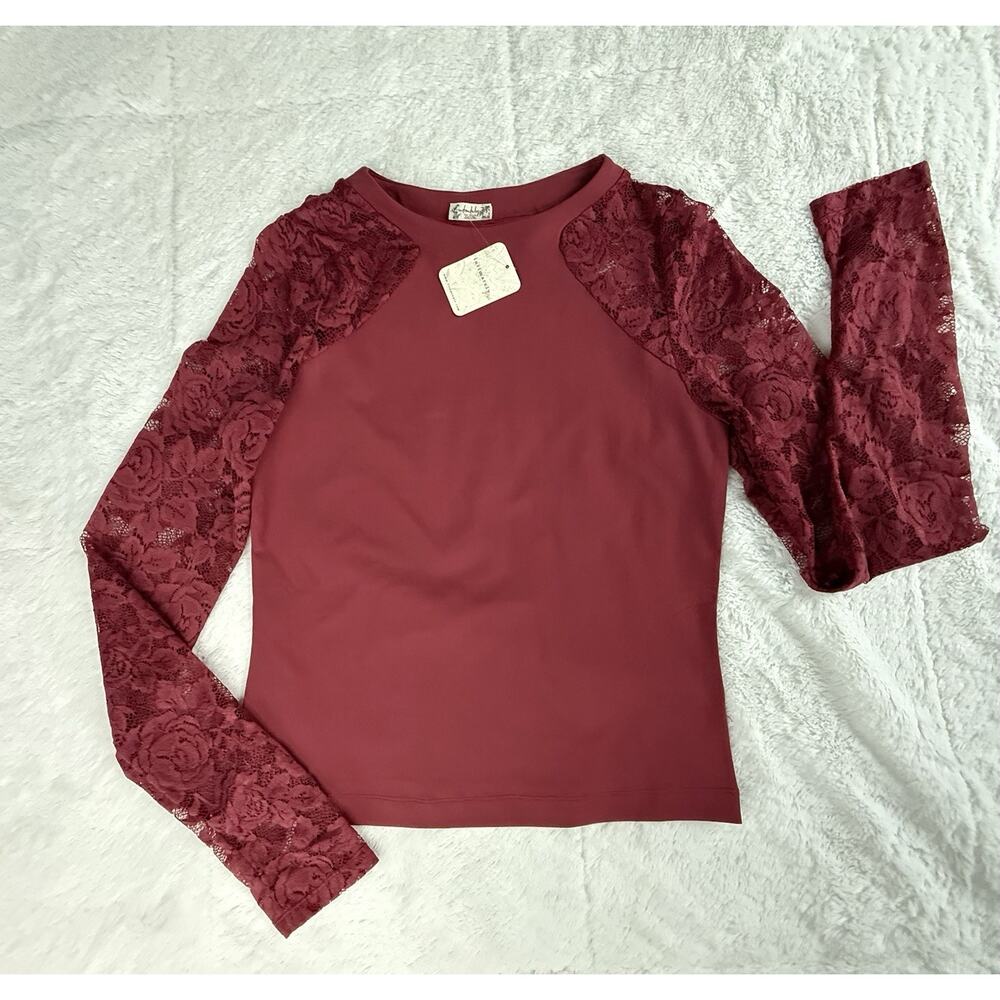 NWT Intimately Free People No Excuses Top Sheer Lace Long Sleeves Garnet Medium